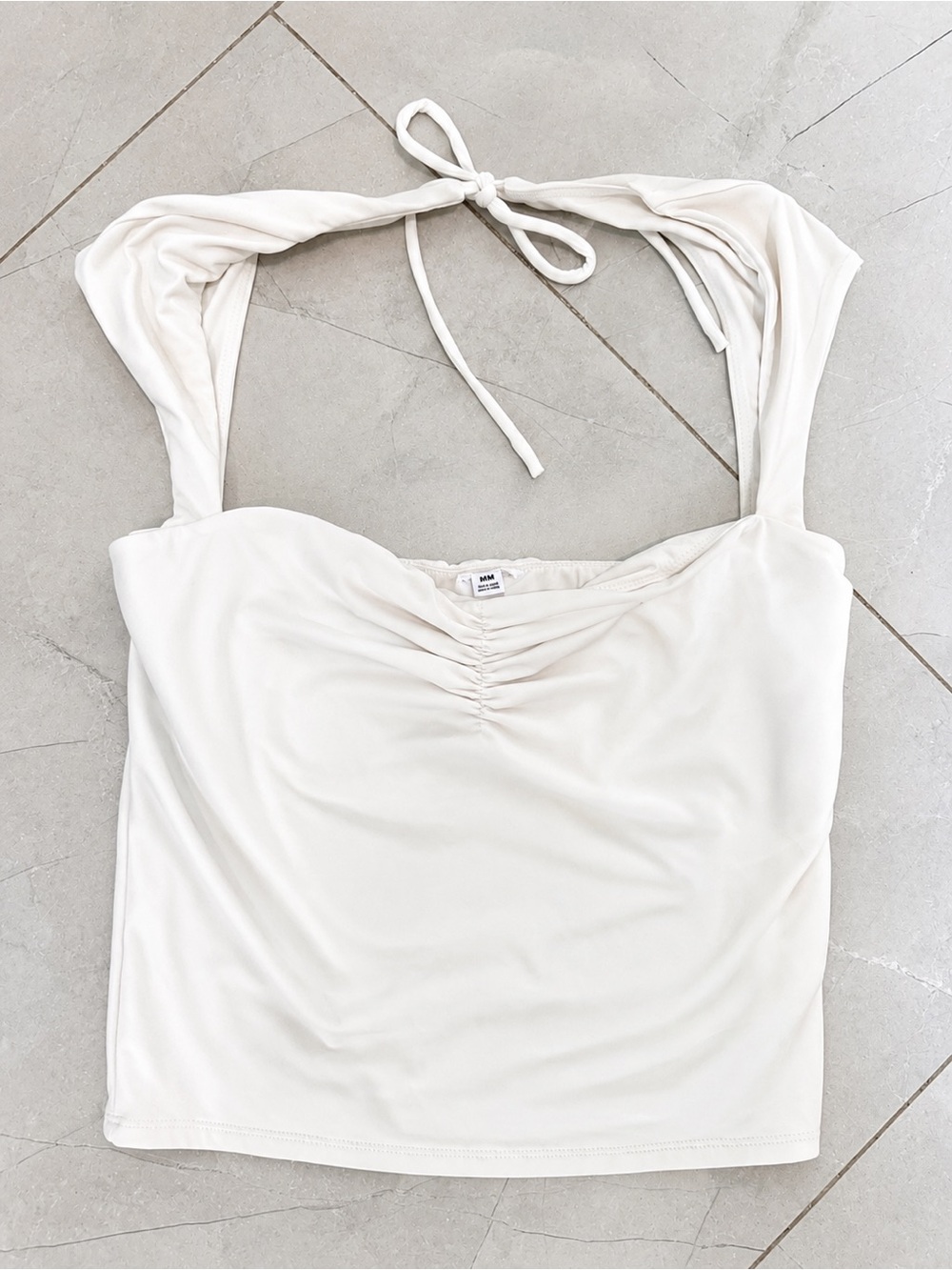 Garage Women’s White Ruched Halter Crop Top – Size Medium - Picture 3 of 4